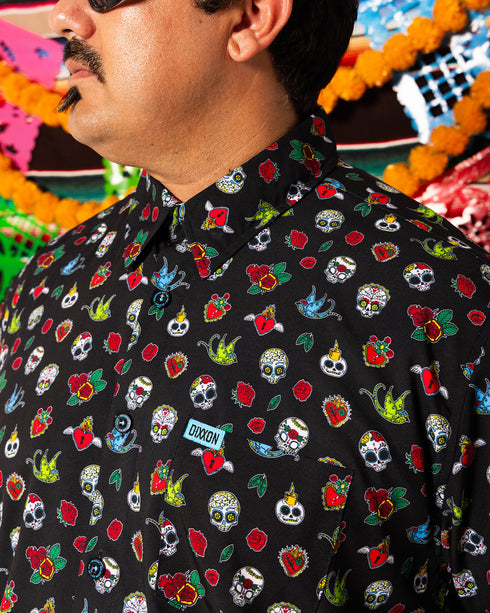 LOS MUERTOS PARTY SHIRT SHORT SLEEVE BUTTON UP  - MENS